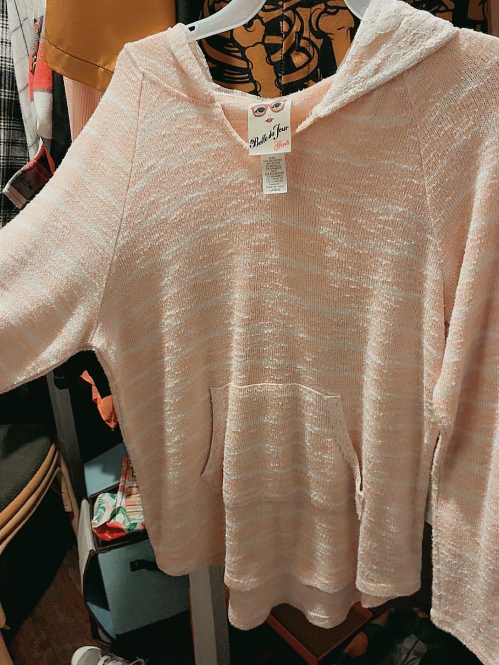 Belle Du Jour Pale Pink Hooded Knit Pullover